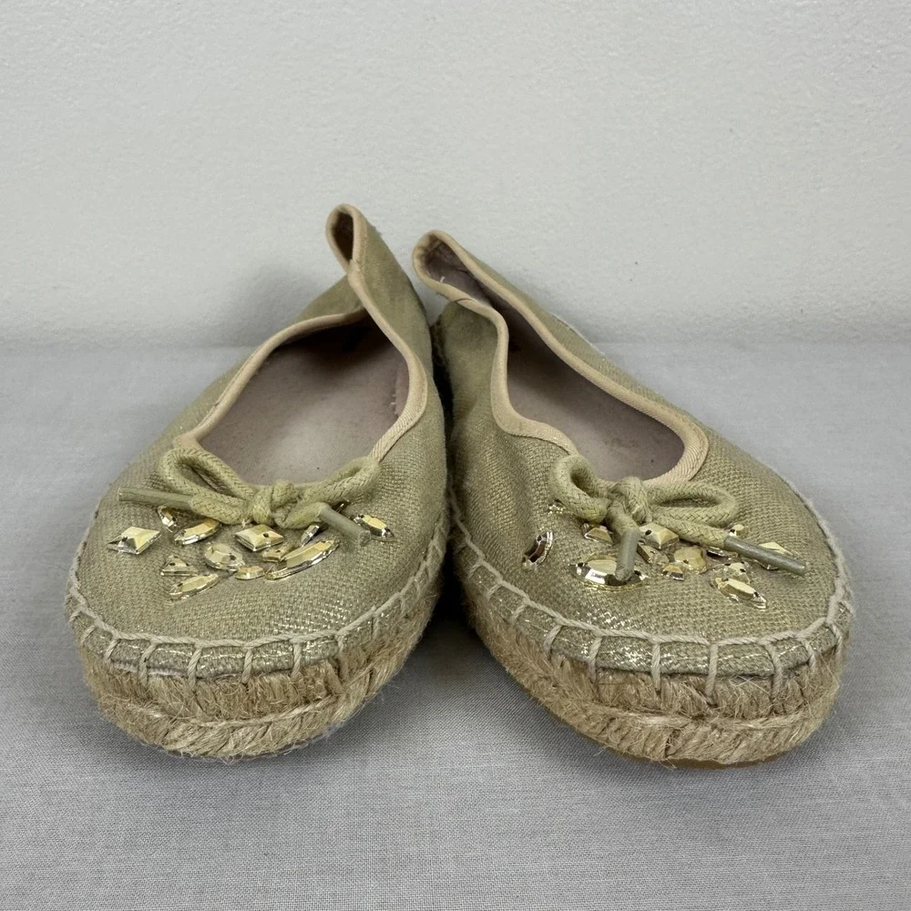 Style & Co Women's 8M Valor Espadrille Flats Gold Metallic Rhinestone Bow